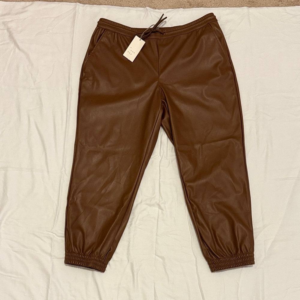 Faux Leather Jogger Pants in Rich Brown